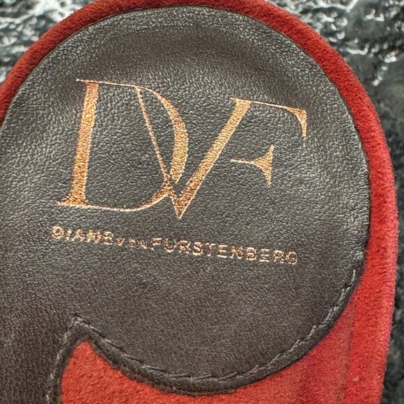 Diane von Furstenberg red suede slingback peep toe heels size 8.5M - Picture 5 of 12